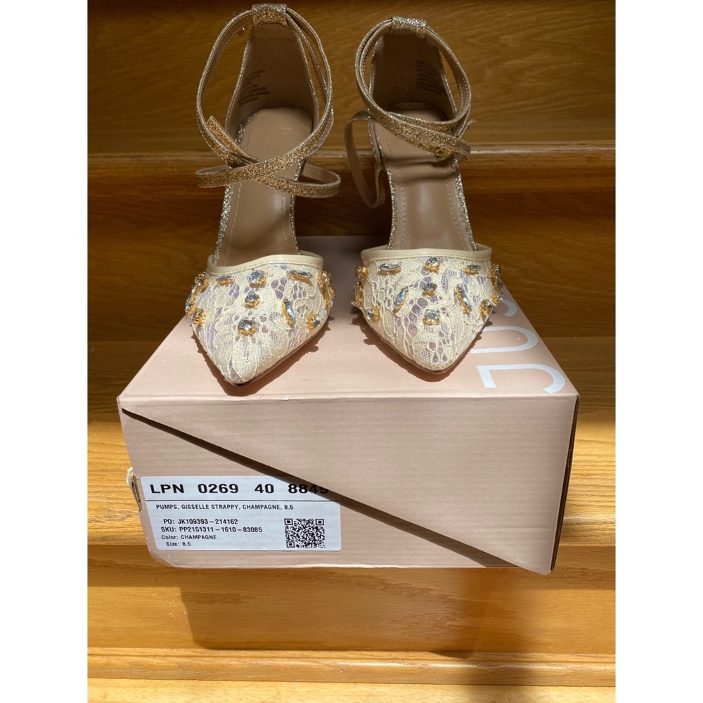 JustFab Gold Lace/Beaded/Glitter Heels
